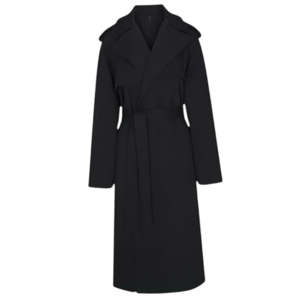 Skims Boyfriend Fleece Trench Coat Onyx Black Size L NWT Oversized Long